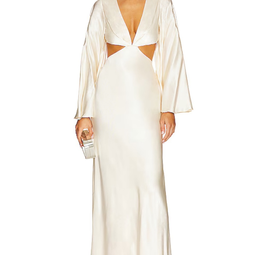 Shona Joy La Lune Cream Maxi Dress — Flared Sleeve, Open Back — WORN ONCE